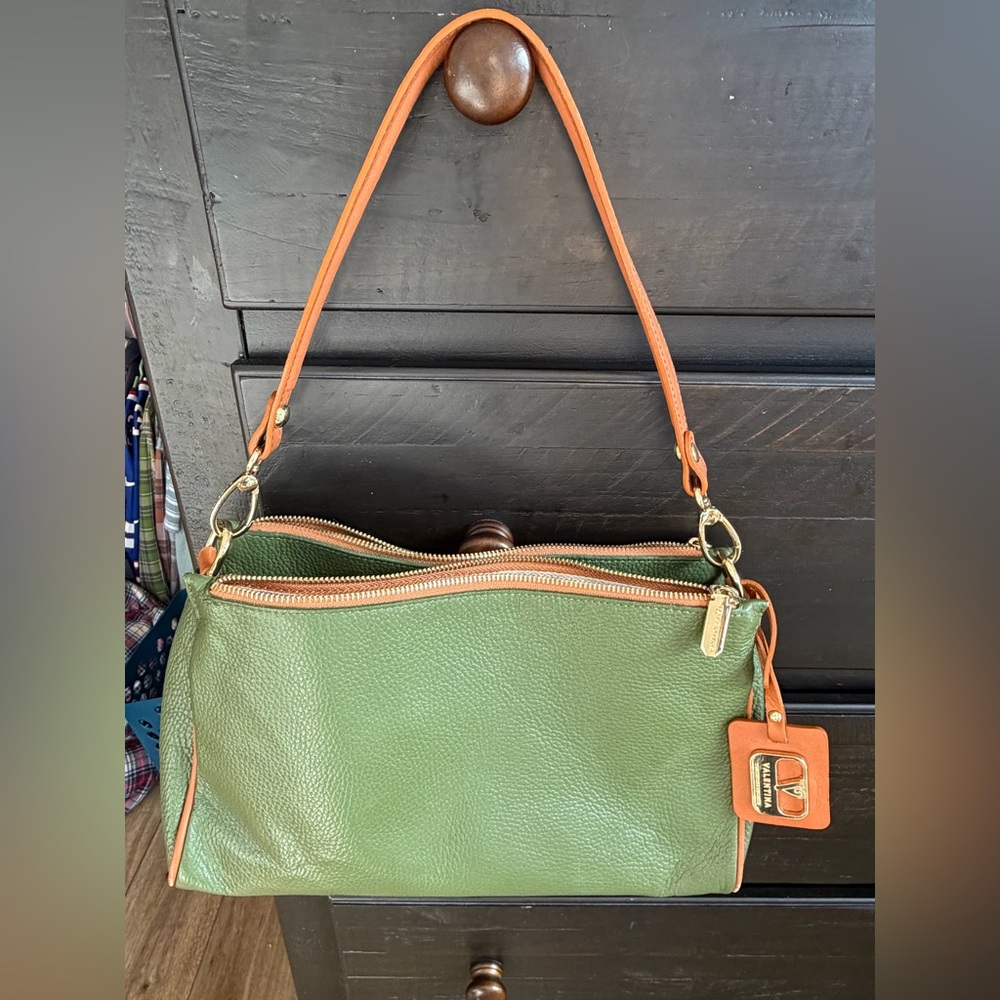 Valentina Italian Leather Shoulder Bag&Crossbody. Green, Utility, Quiet Luxury